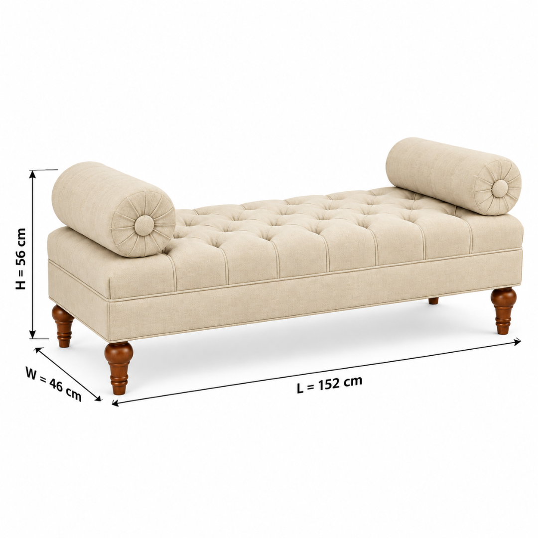 Wooden Twist Lewis Tufted Diwan Bench with Bolsters Beige – Dimensions 152 x 46 x 56 cm