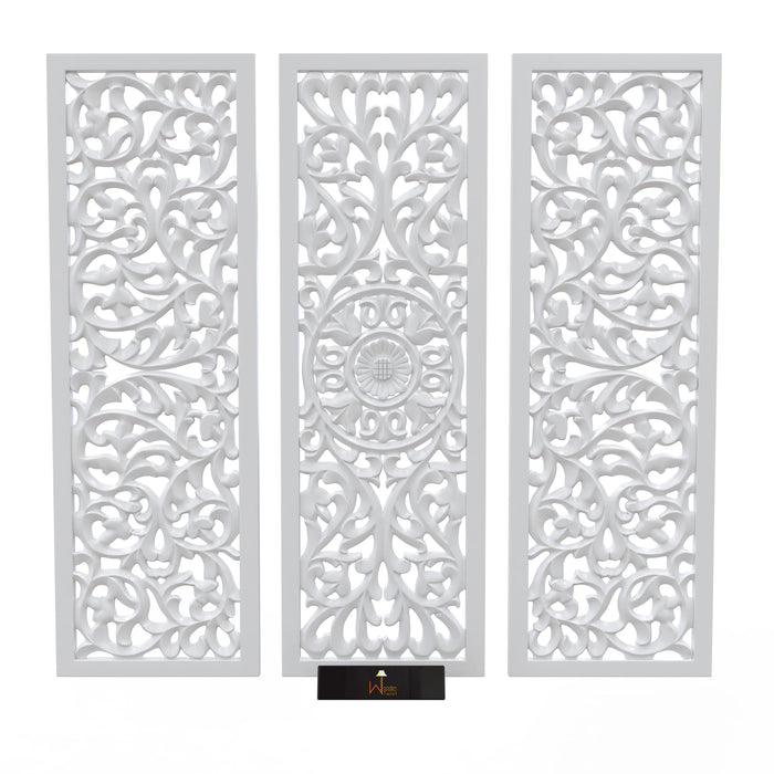 Premium Wooden Decoration Hand Carved 3 Wall Panel (MDF Wood, White) - Wooden Twist UAE