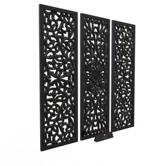 Premium Wooden Decoration Hand Carved 3 Wall Panel (MDF Wood, Black) - Wooden Twist UAE