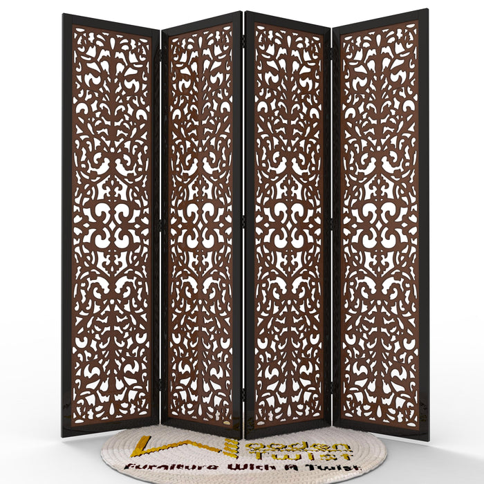 Handcrafted 4 Panel Wooden Room Partition & Room Divider (Dark Brown) - Wooden Twist UAE