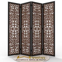 Handcrafted 4 Panel Wooden Room Partition & Room Divider (Dark Brown) - Wooden Twist UAE