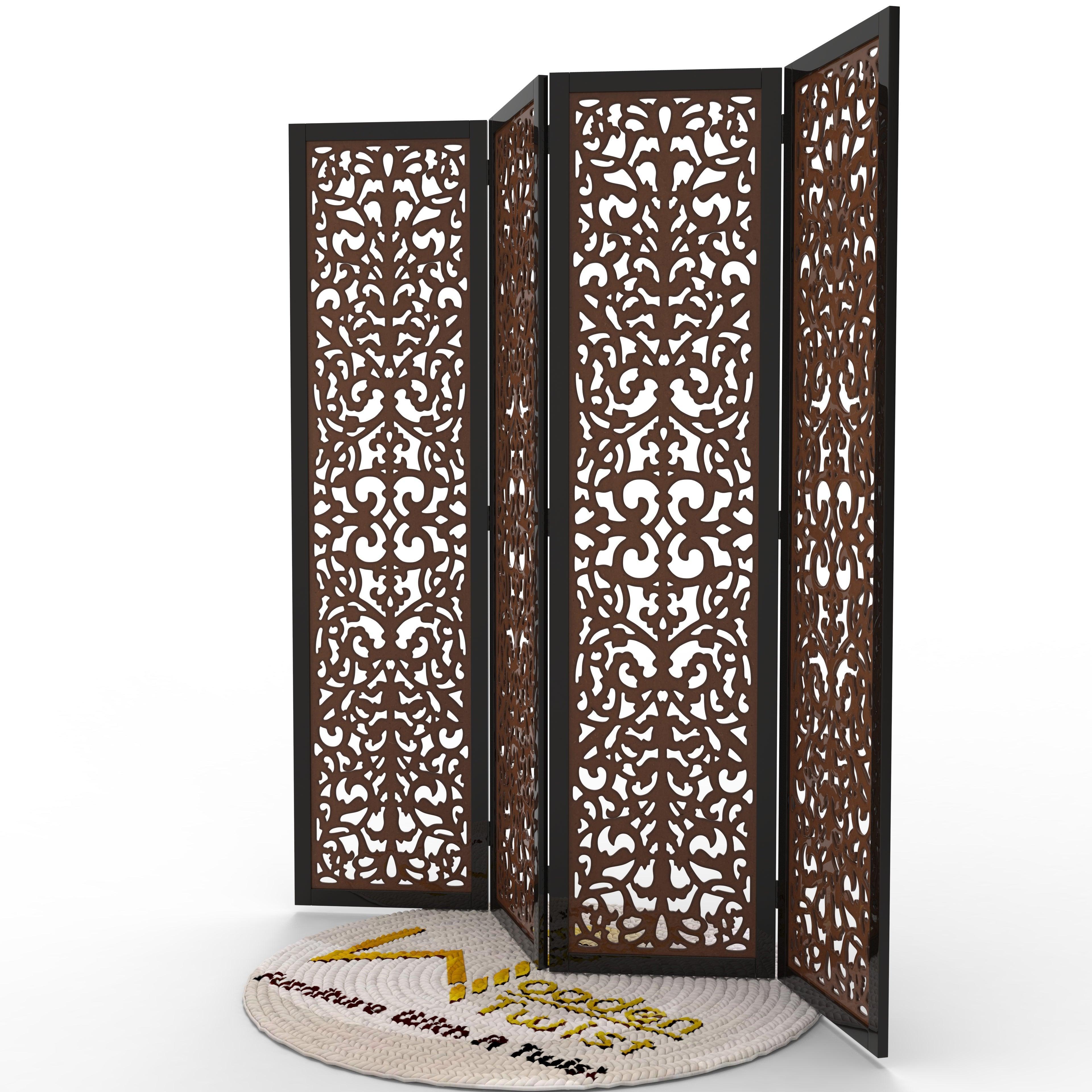 Handcrafted 4 Panel Wooden Room Partition & Room Divider (Dark Brown) - Wooden Twist UAE