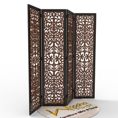 Handcrafted 4 Panel Wooden Room Partition & Room Divider (Dark Brown) - Wooden Twist UAE