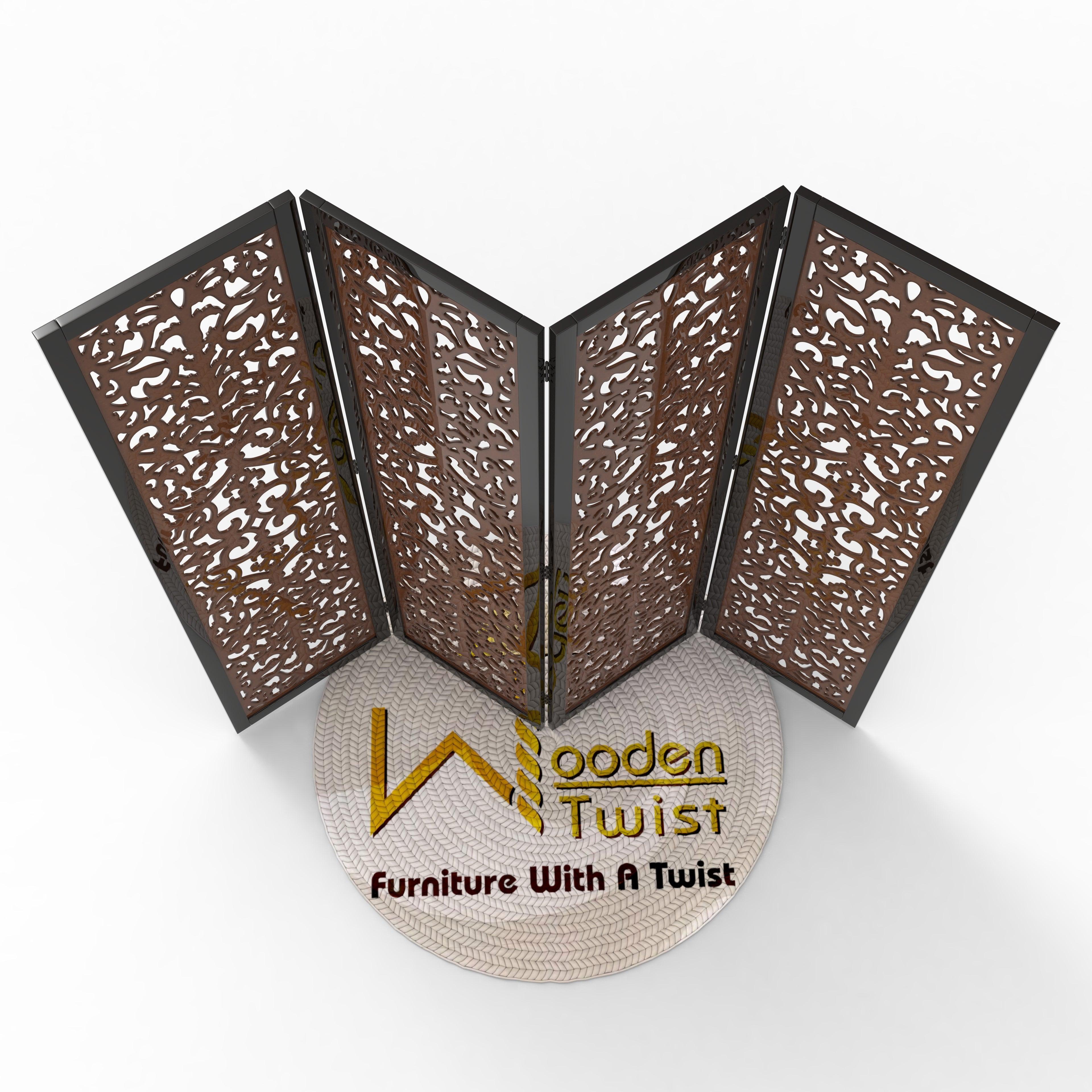 Handcrafted 4 Panel Wooden Room Partition & Room Divider (Dark Brown) - Wooden Twist UAE