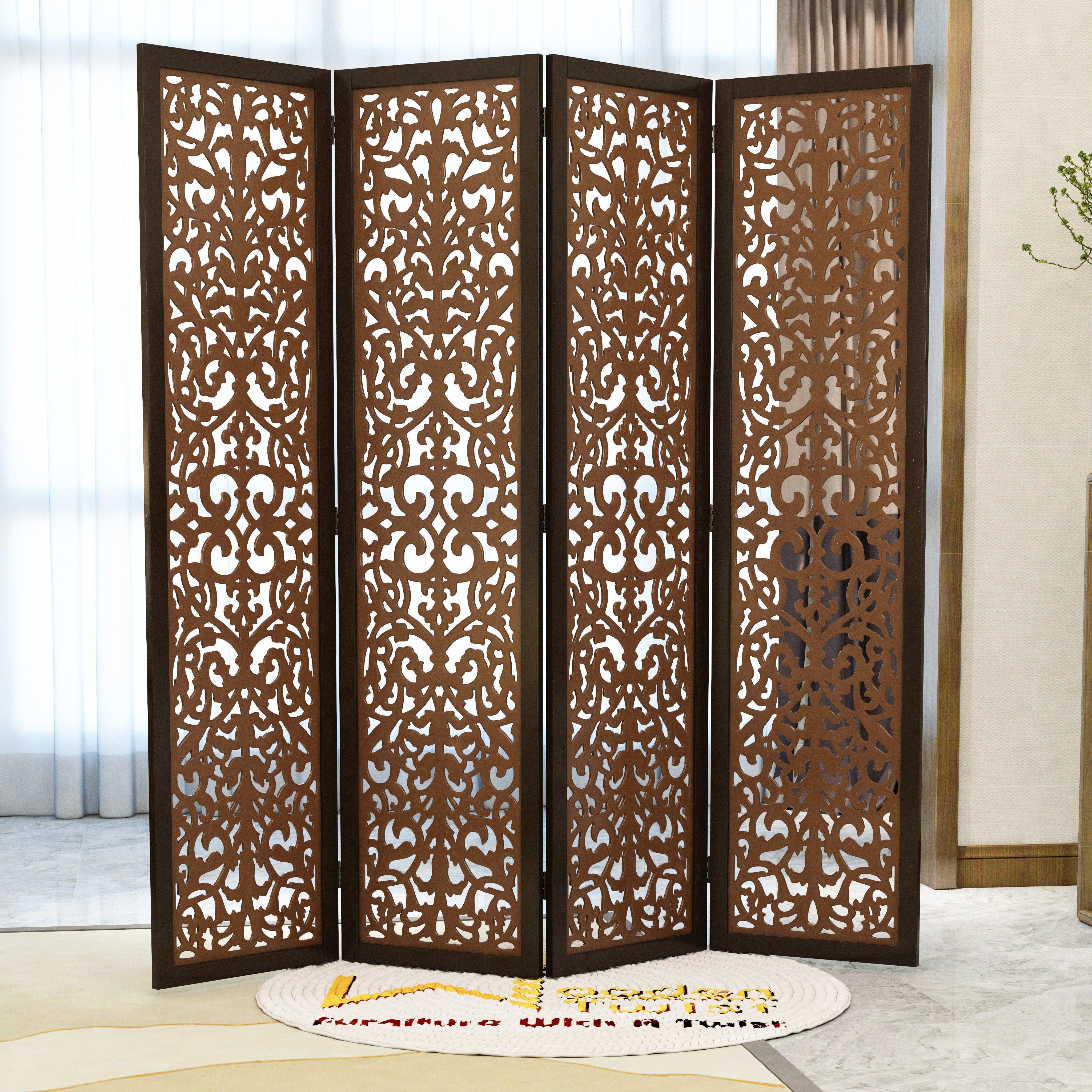 Handcrafted 4 Panel Wooden Room Partition & Room Divider (Dark Brown) - Wooden Twist UAE