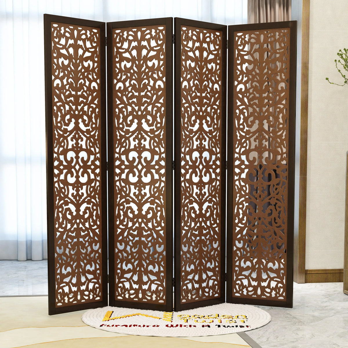 A 4-Panel Partition in Rich Dark Brown Mango Wood