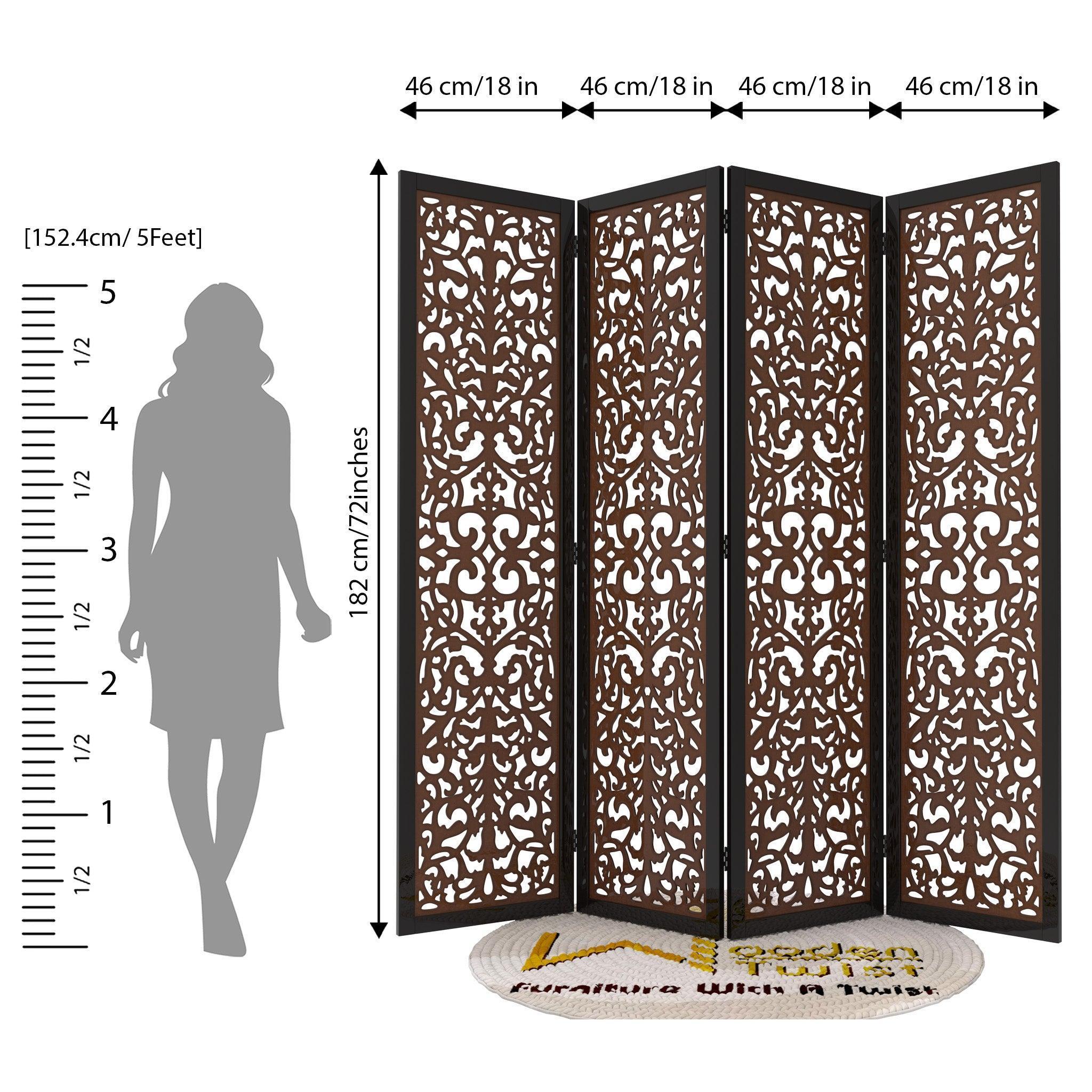 Handcrafted 4 Panel Wooden Room Partition & Room Divider (Dark Brown) - Wooden Twist UAE