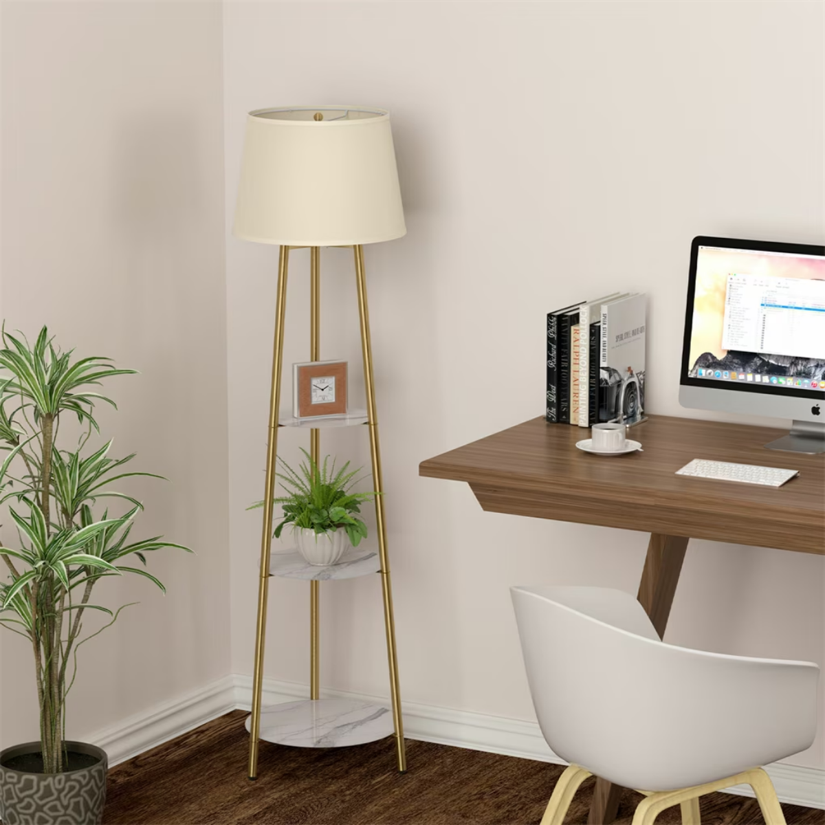 Luminara 3-Tier Shelf Floor Lamp - full product view on white background
