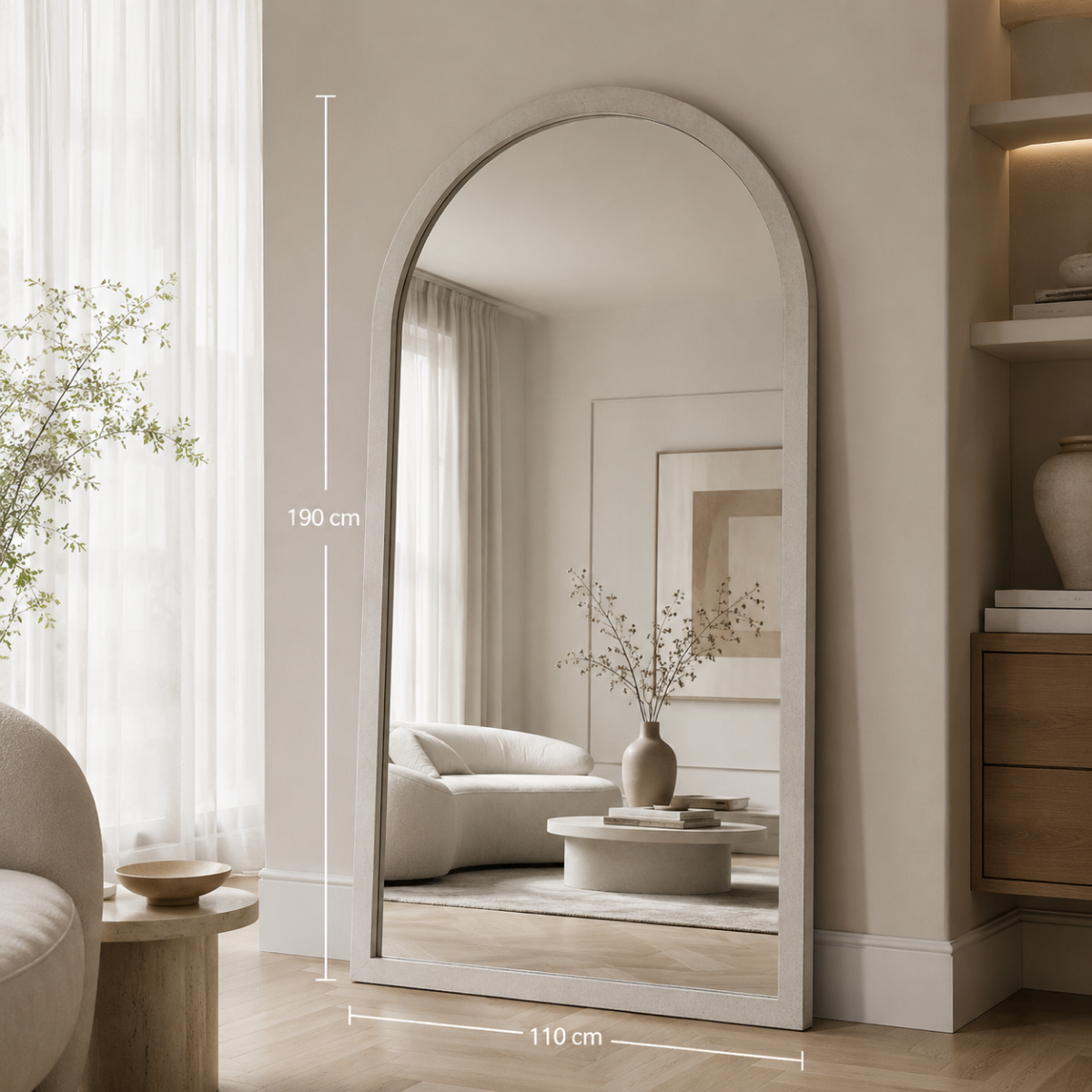 Lunara Solid Wood Arch Floor Mirror dimensions - 190 cm height, 110 cm width
