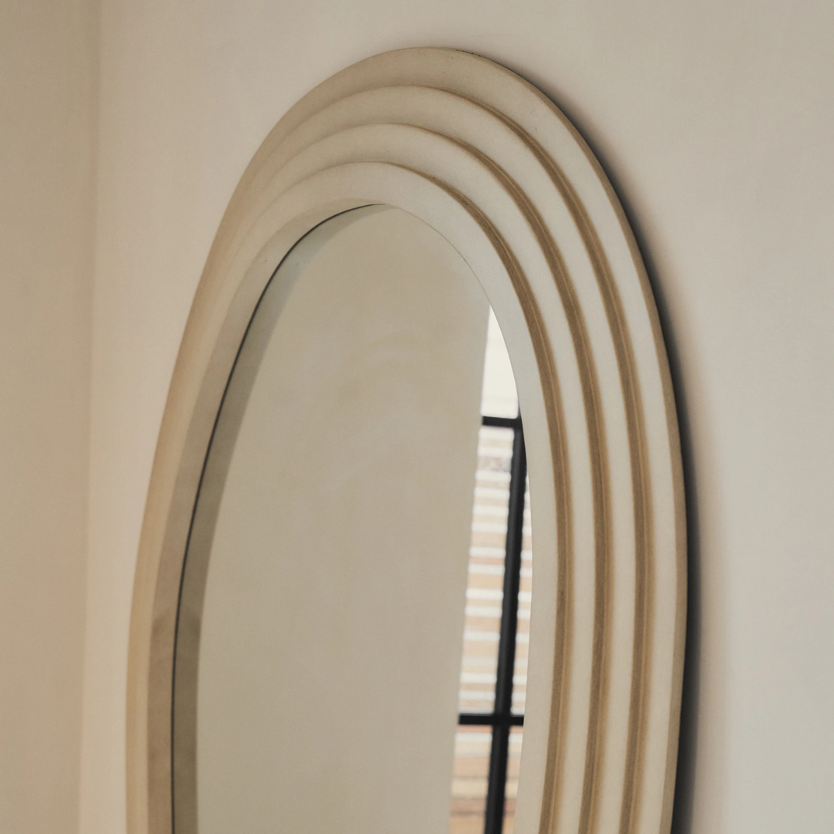 Lunara Solid Wood Wave Floor Mirror - close-up detail of wave silhouette frame