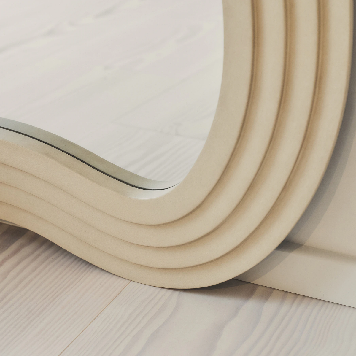 Lunara Solid Wood Wave Floor Mirror - lifestyle view in bedroom setting