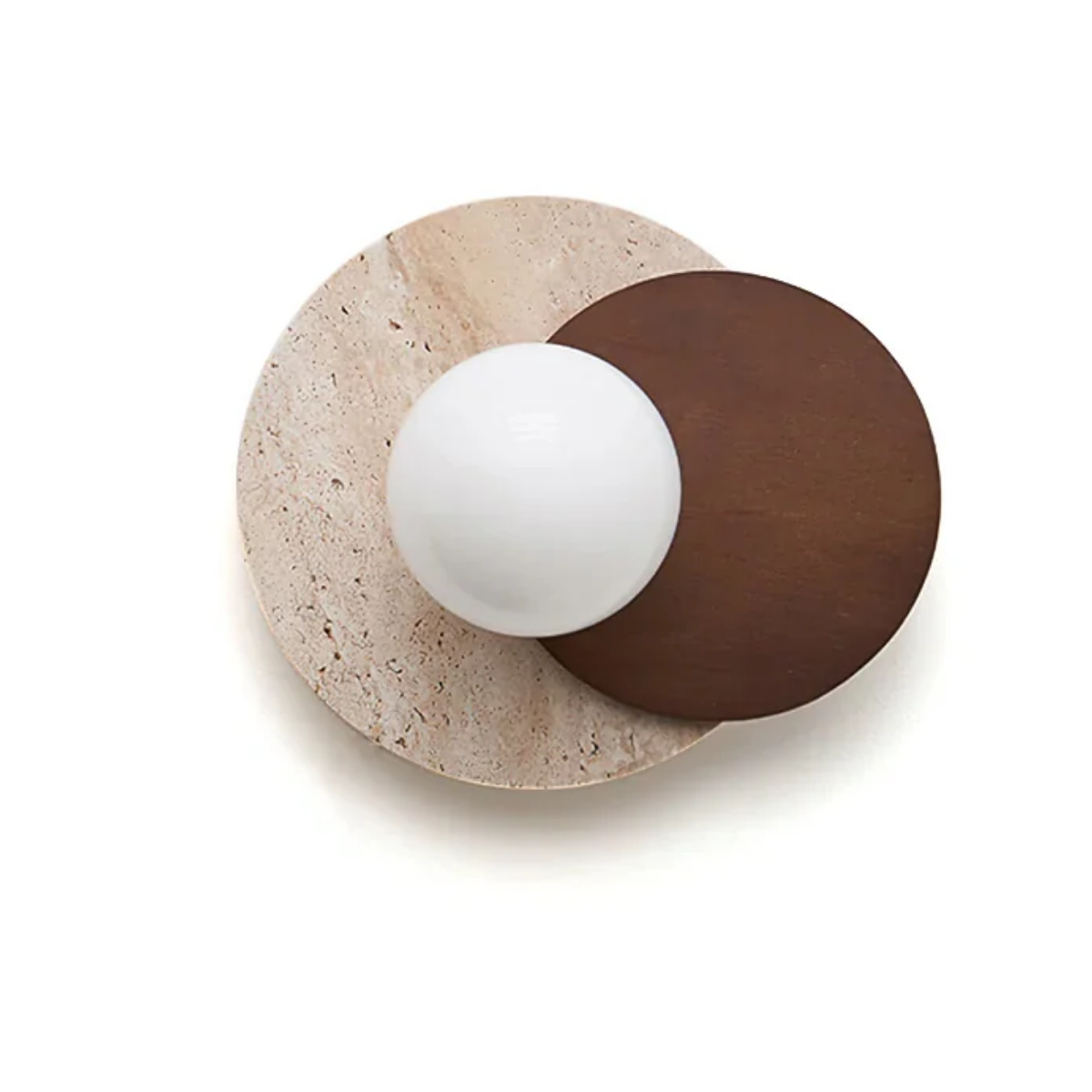 Lunara Travertine Stone & Wood Lunar Eclipse Wall Light overhead flat view showing layered discs