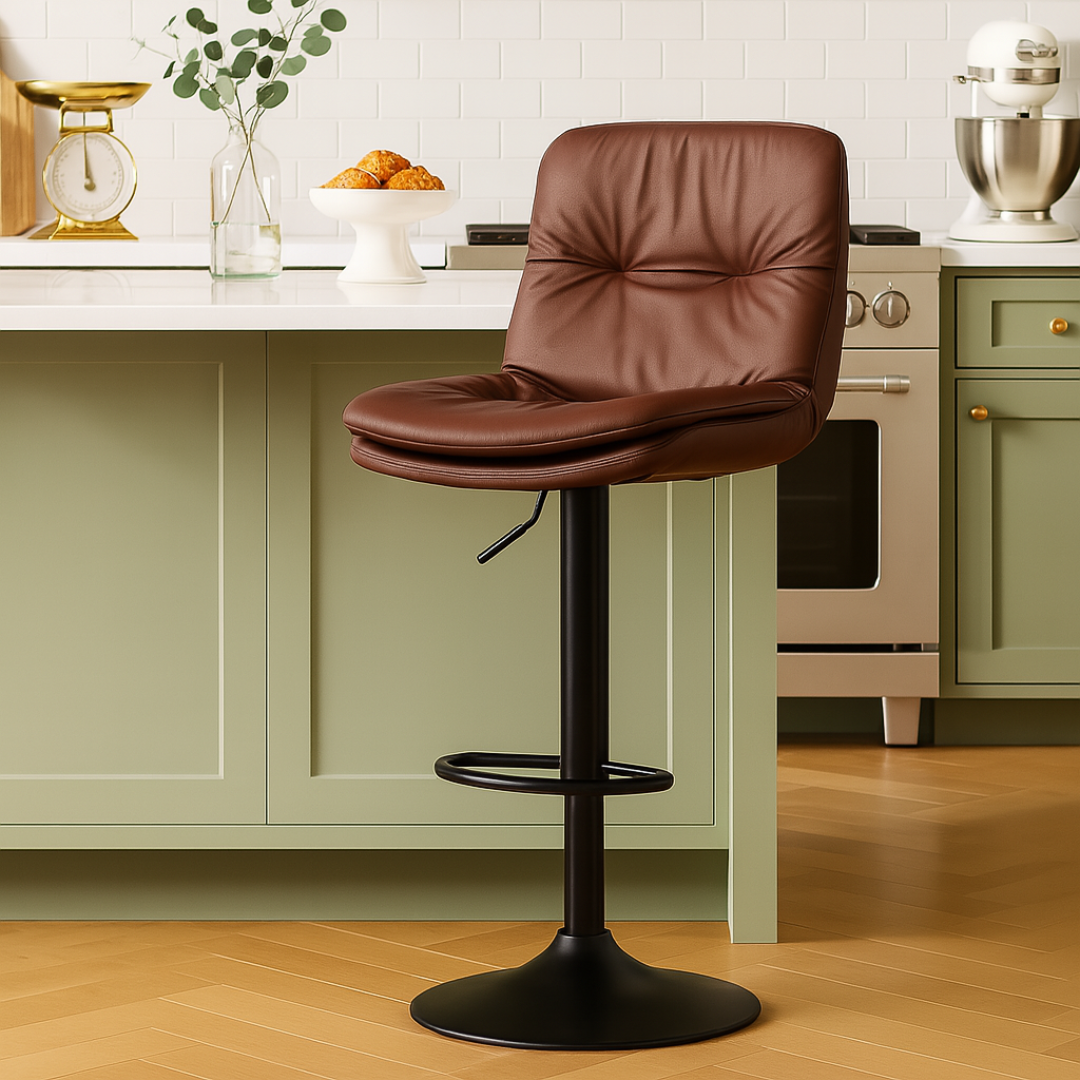 كرسي بار خشبي قابل للدوران بزاوية 360 درجة من لونارا مع مسند ظهر قابل للتعديل