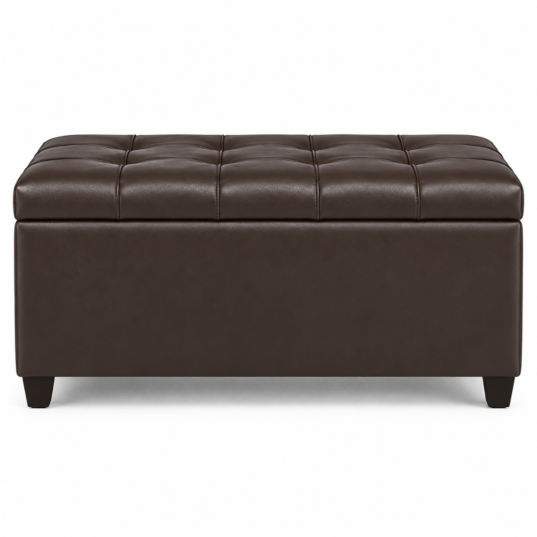 Wooden Twist Luper Tufted Storage Bench Ottoman Brown – front view on white background