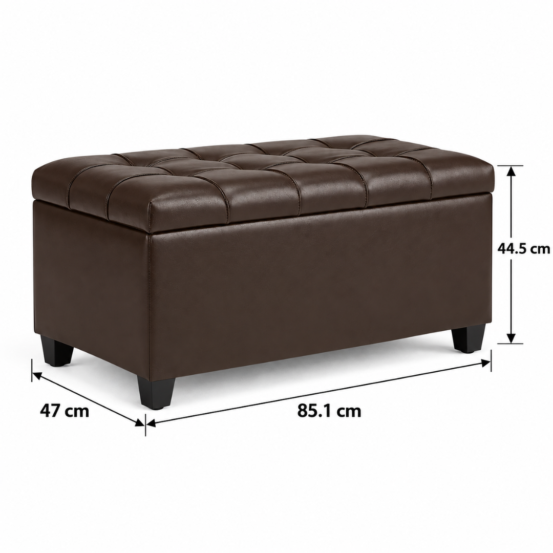 Wooden Twist Luper Tufted Storage Bench Ottoman Brown – dimensions 85.1 cm W x 47 cm D x 44.5 cm H