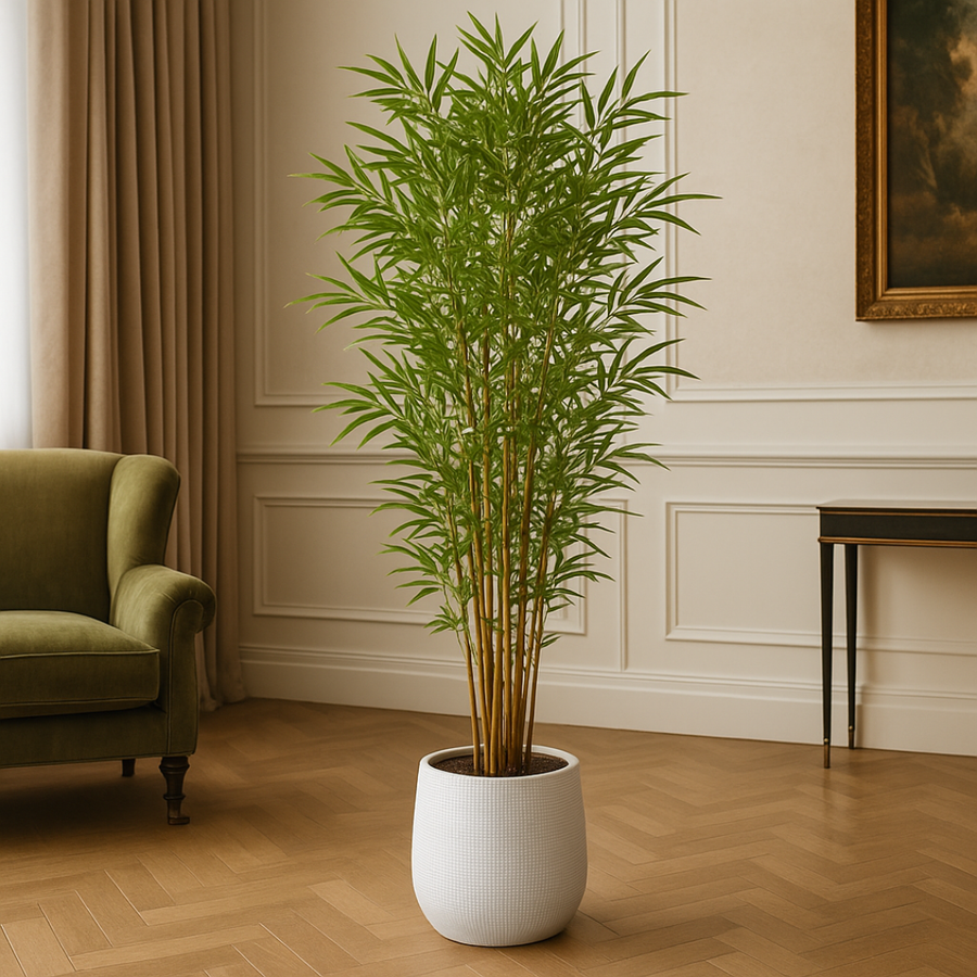 Natural Bamboo Trunk with Lifelike PE Leaves