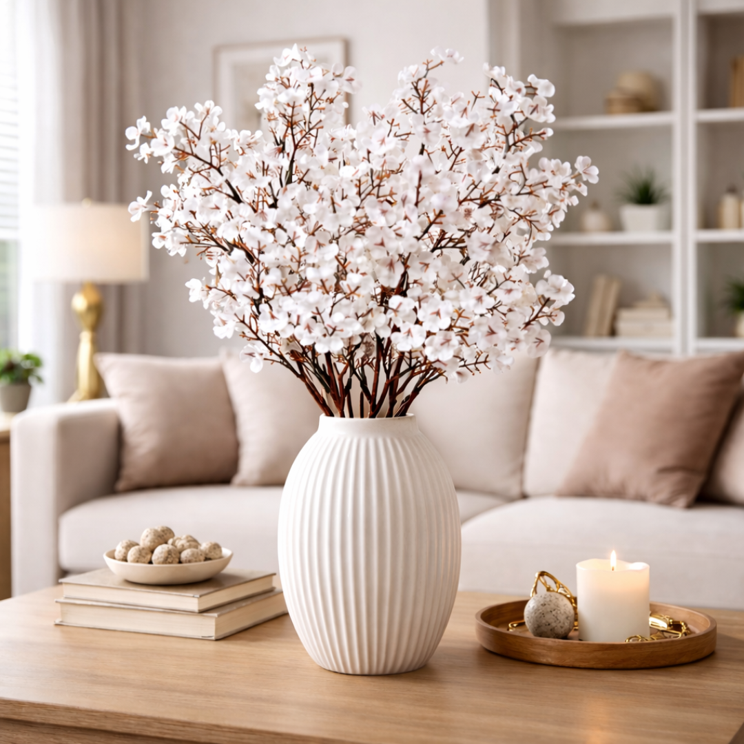 Artificial White Cherry Blossom Stem