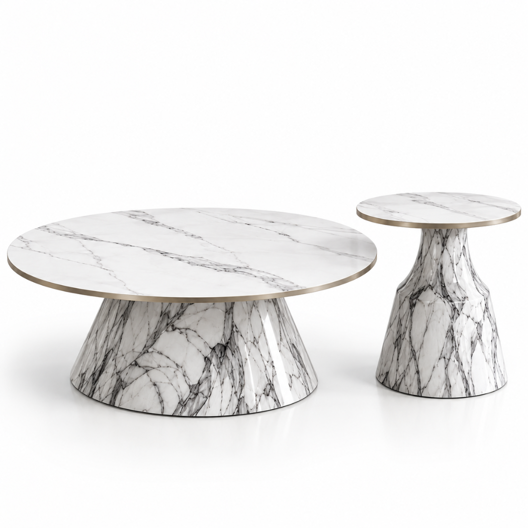 Wooden Twist Marmora Stone Top Coffee Table Set of 2 – studio view