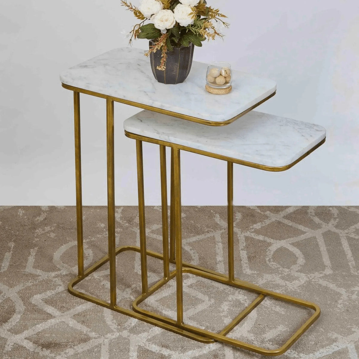 A marble finish nightstand pair for modern bedrooms