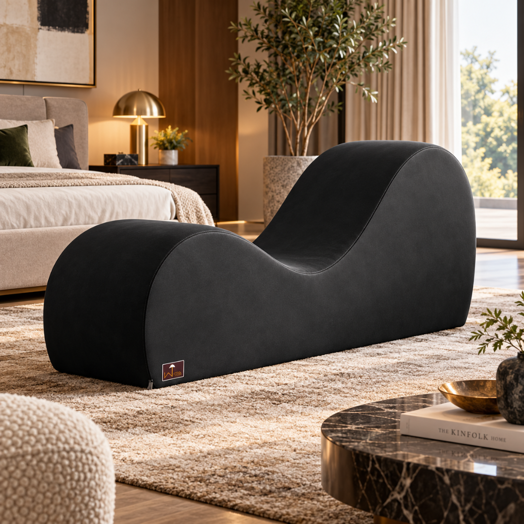 Wooden Twist Armless Velvet Wave Chaise Lounge Black – Bedroom Setting