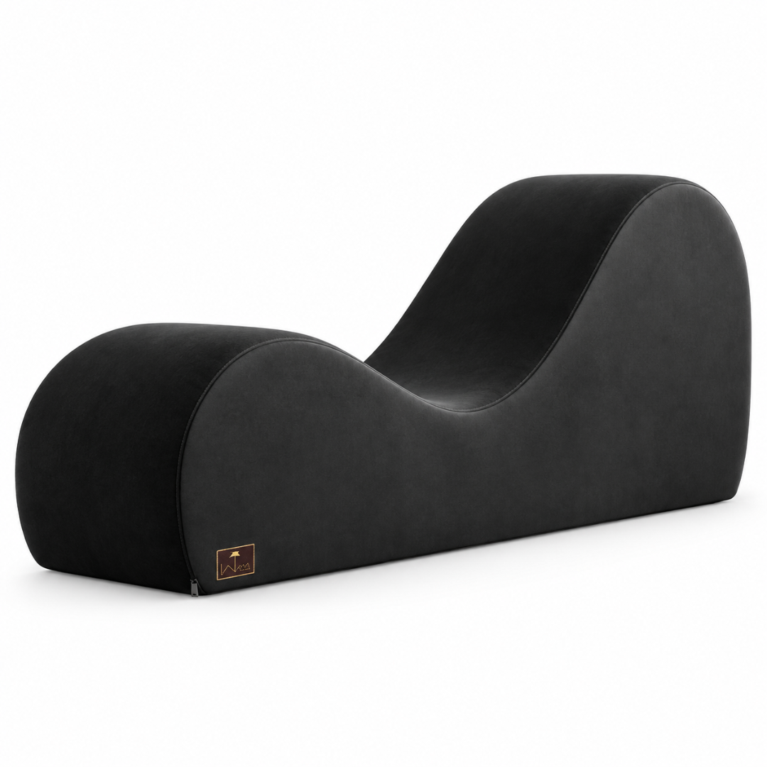 Wooden Twist Armless Velvet Wave Chaise Lounge Black – Angle View