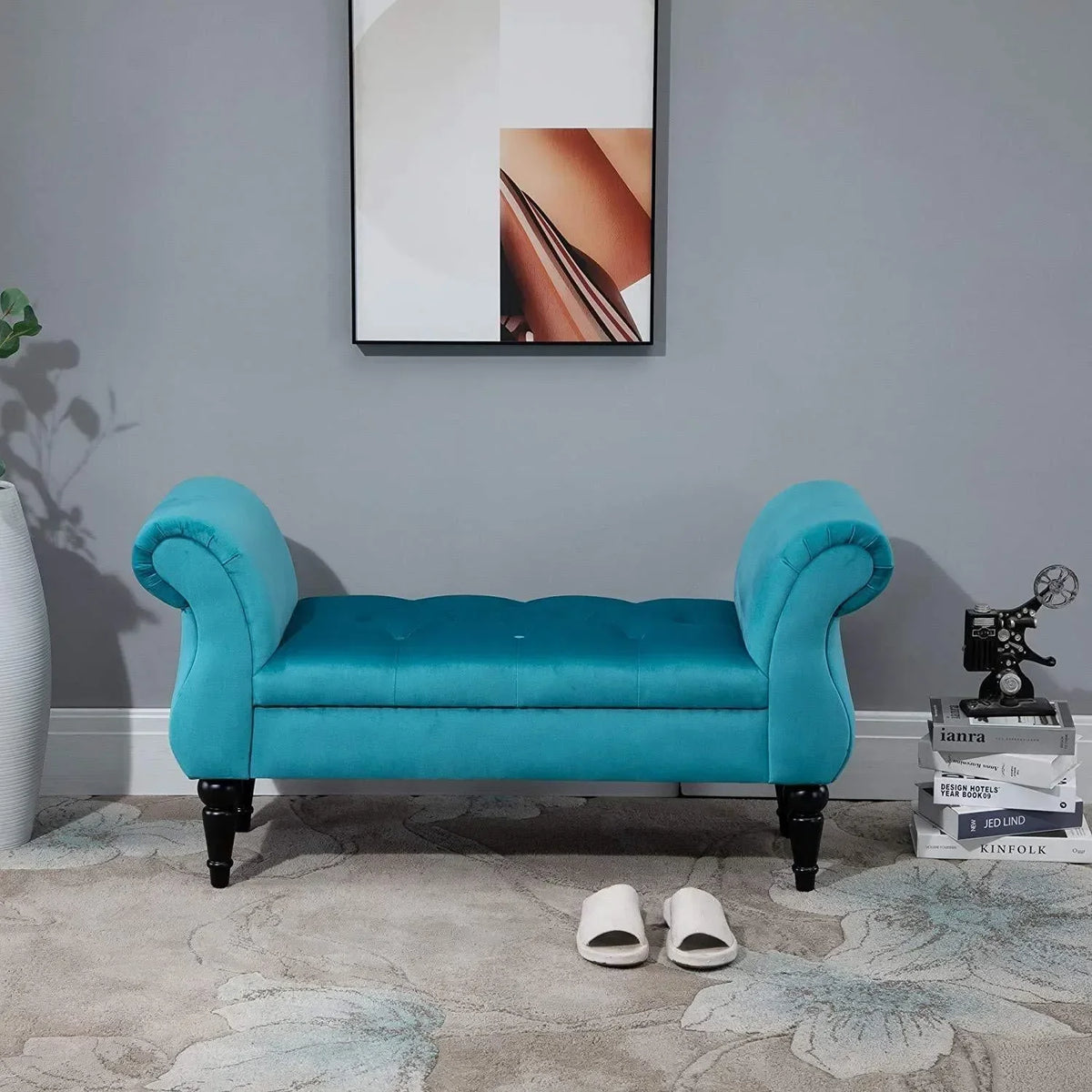 Elegant Button Tufting in Sky Blue Velvet