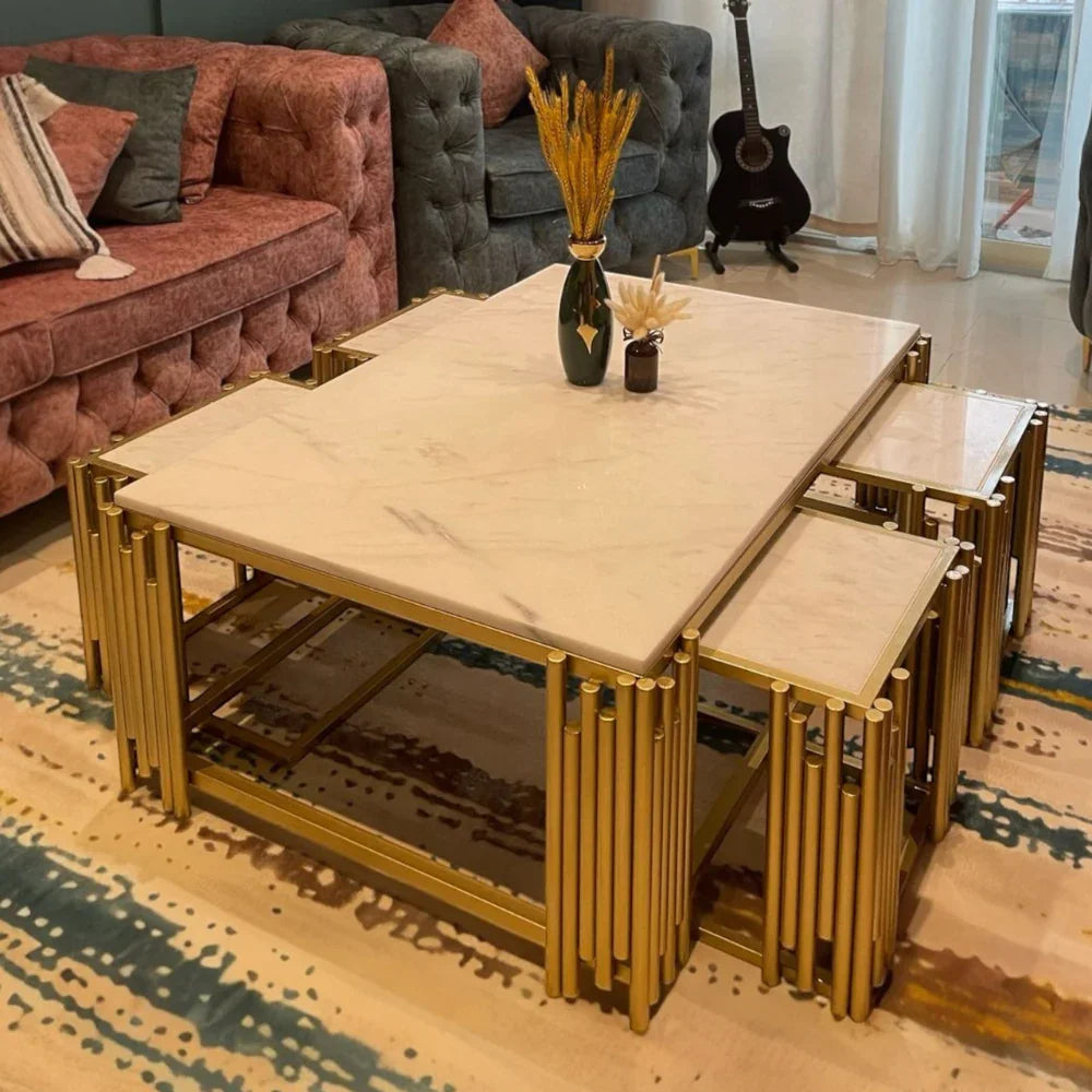 A luxury 5-piece marble coffee table set