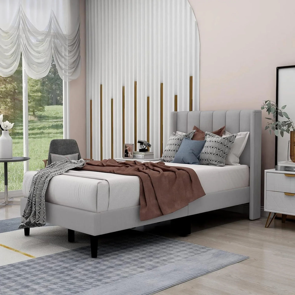 A Modern Rectangular Bed With Soft Wingback Comfort