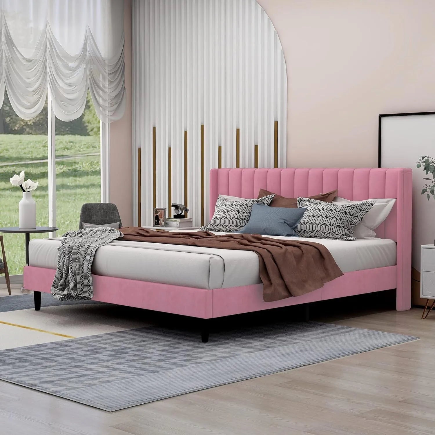 Modern Rectangular Velvet Bed