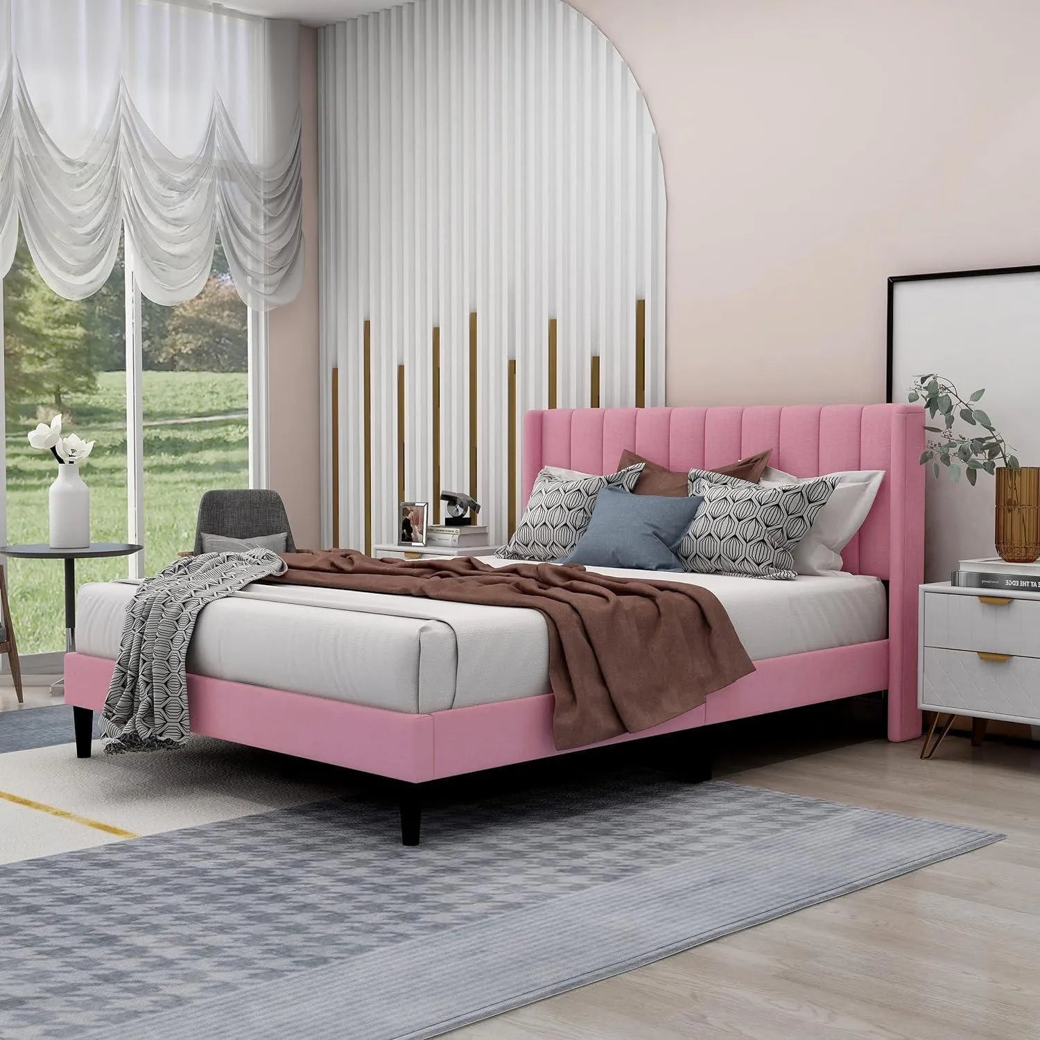 Modern Rectangular Velvet Bed 