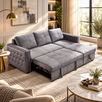 Wooden Twist Modern L-Shape Sofa Bed with Storage Grey – Living Room with Pull-Out Bed