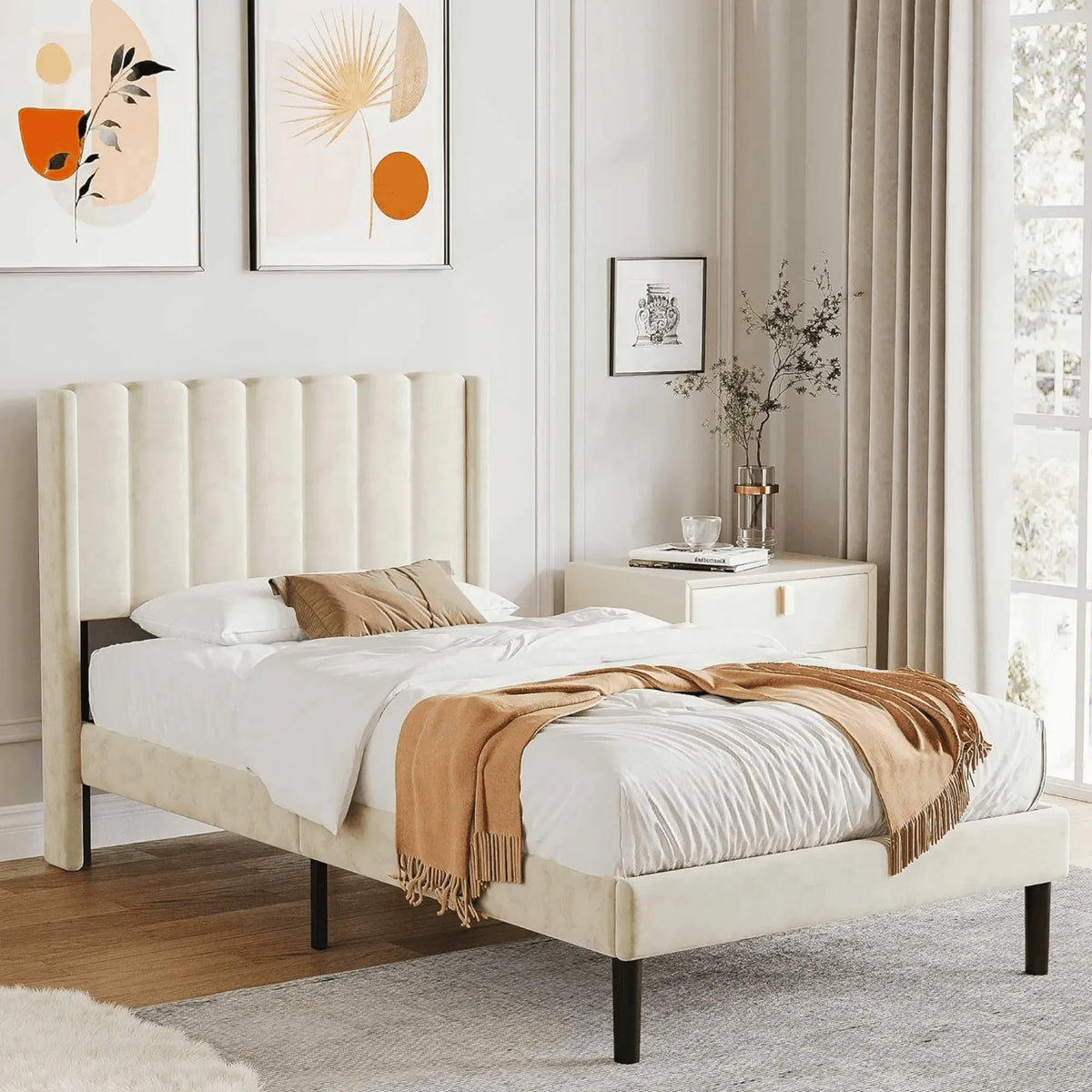 A Cream Wingback Bed for a Serene Bedroom
