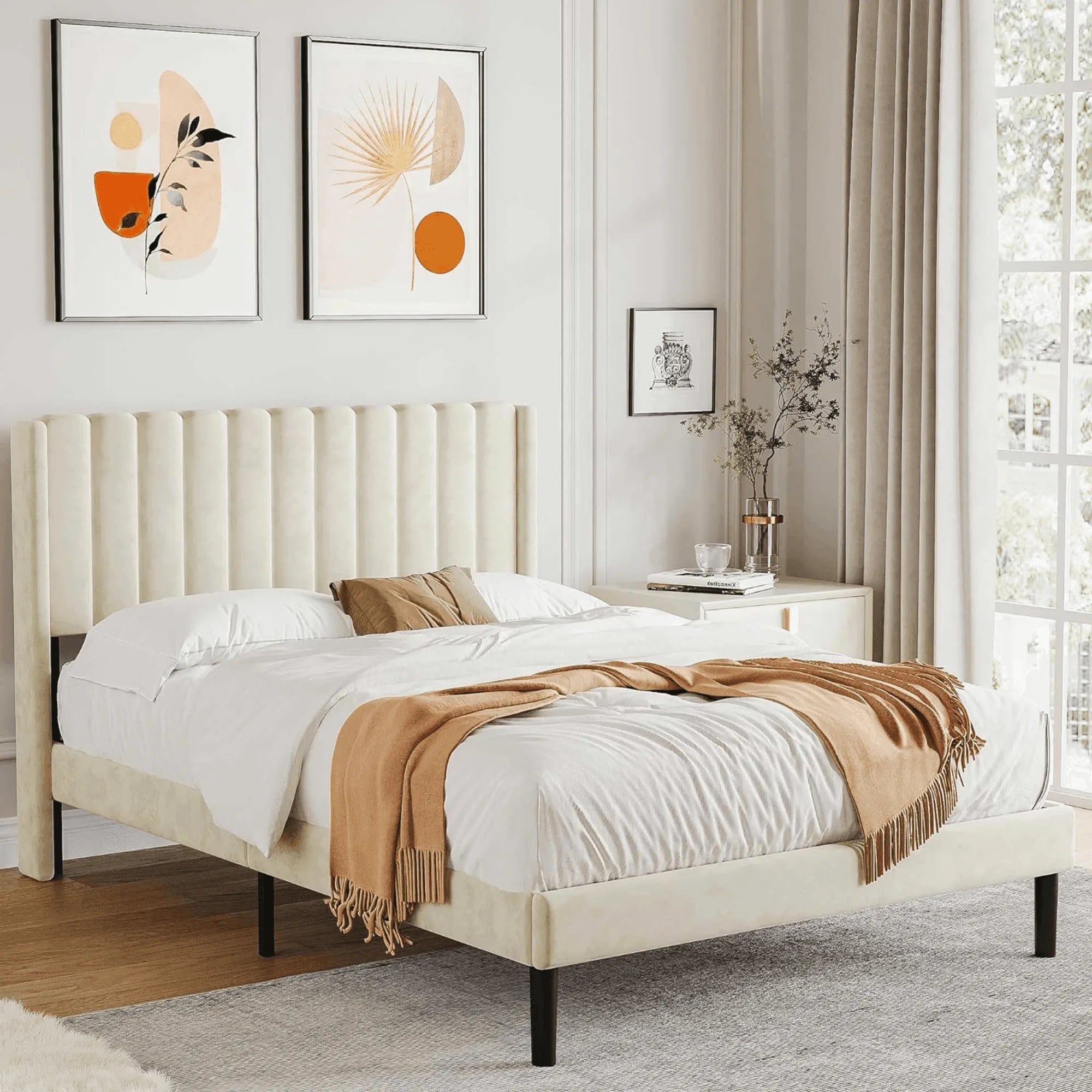 Modern velvet upholstered bed