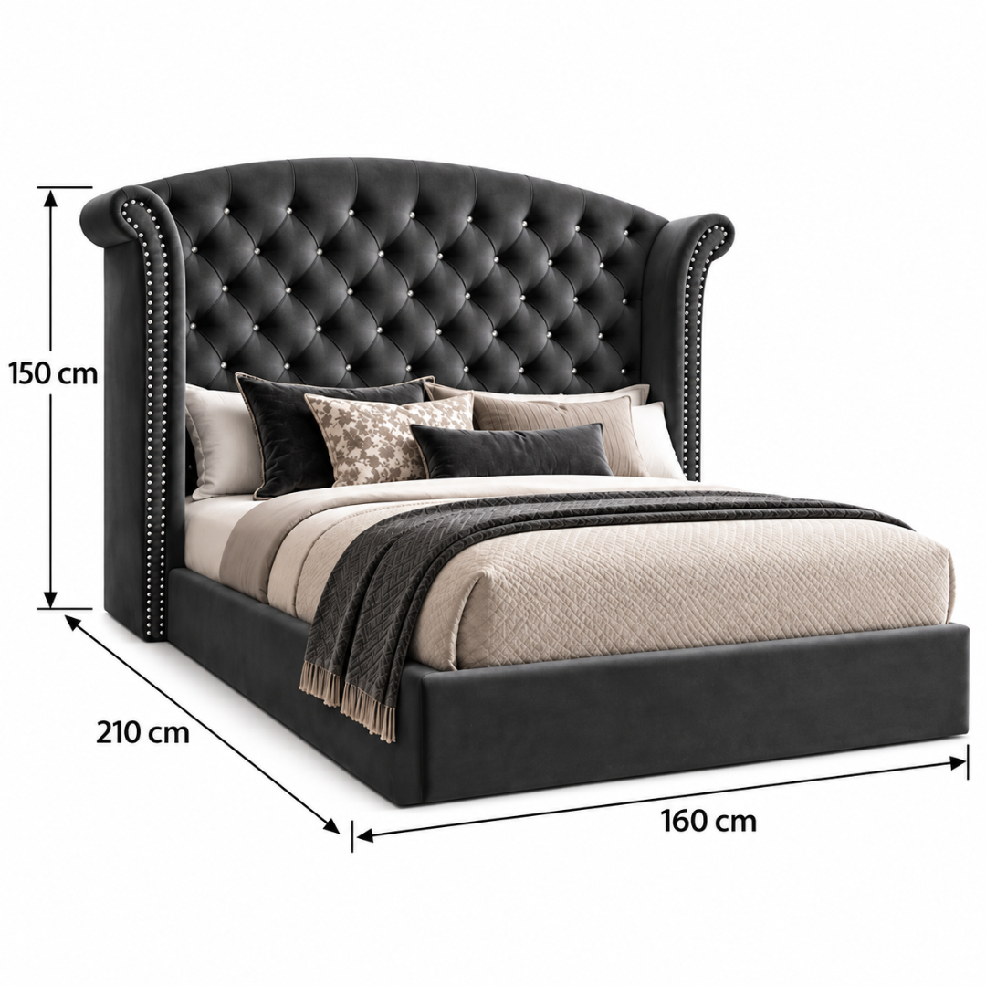 Wooden Twist Sonvora Wingback Tufted Velvet Bed – Queen 150 dimensions 160 x 210 x 150 cm