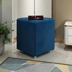 Stool for Living Room Soft Fabric Comfortable Cushion Ottoman Stool (Navy Blue) - Wooden Twist UAE