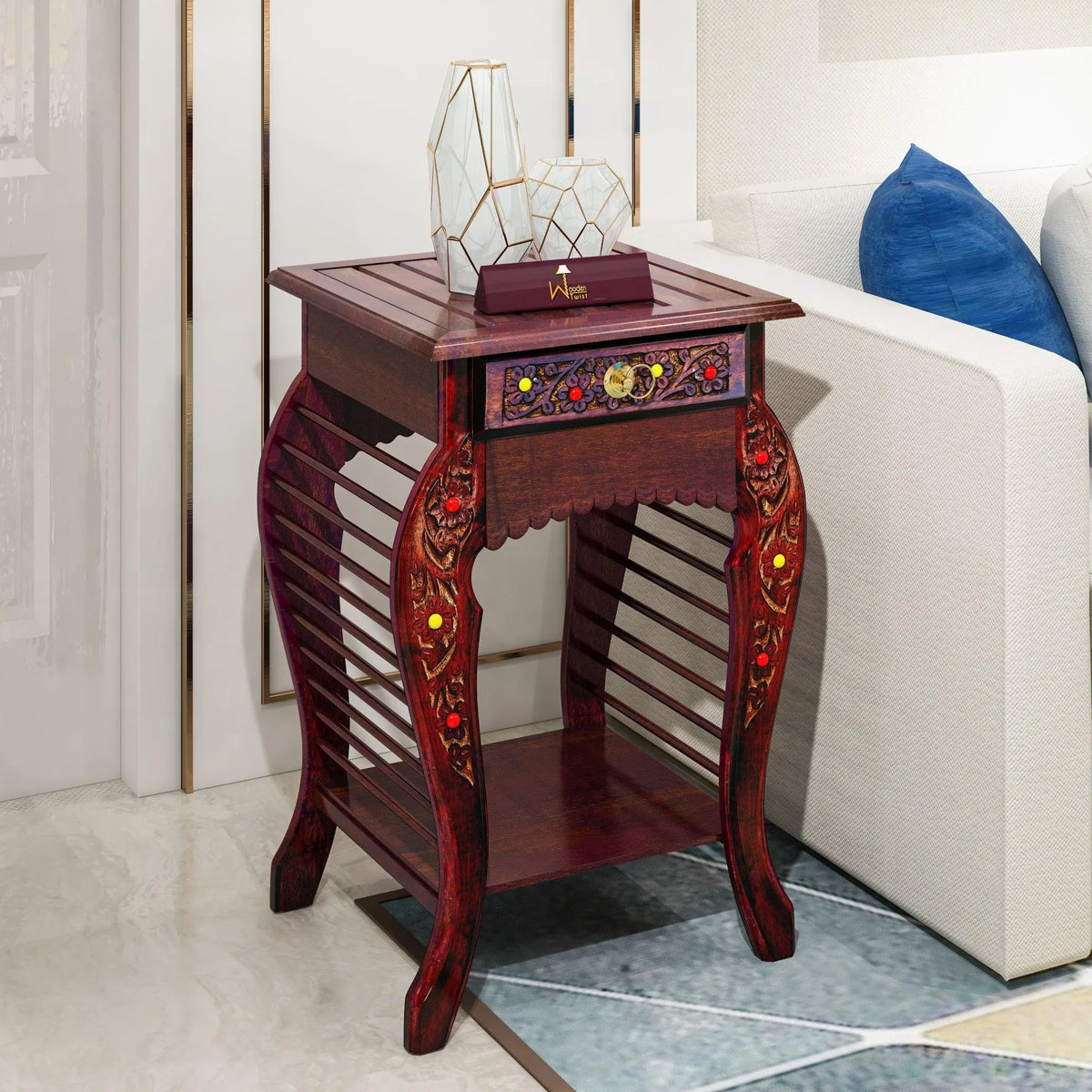 Wooden Hand Carved Side Table - Wooden Twist UAE