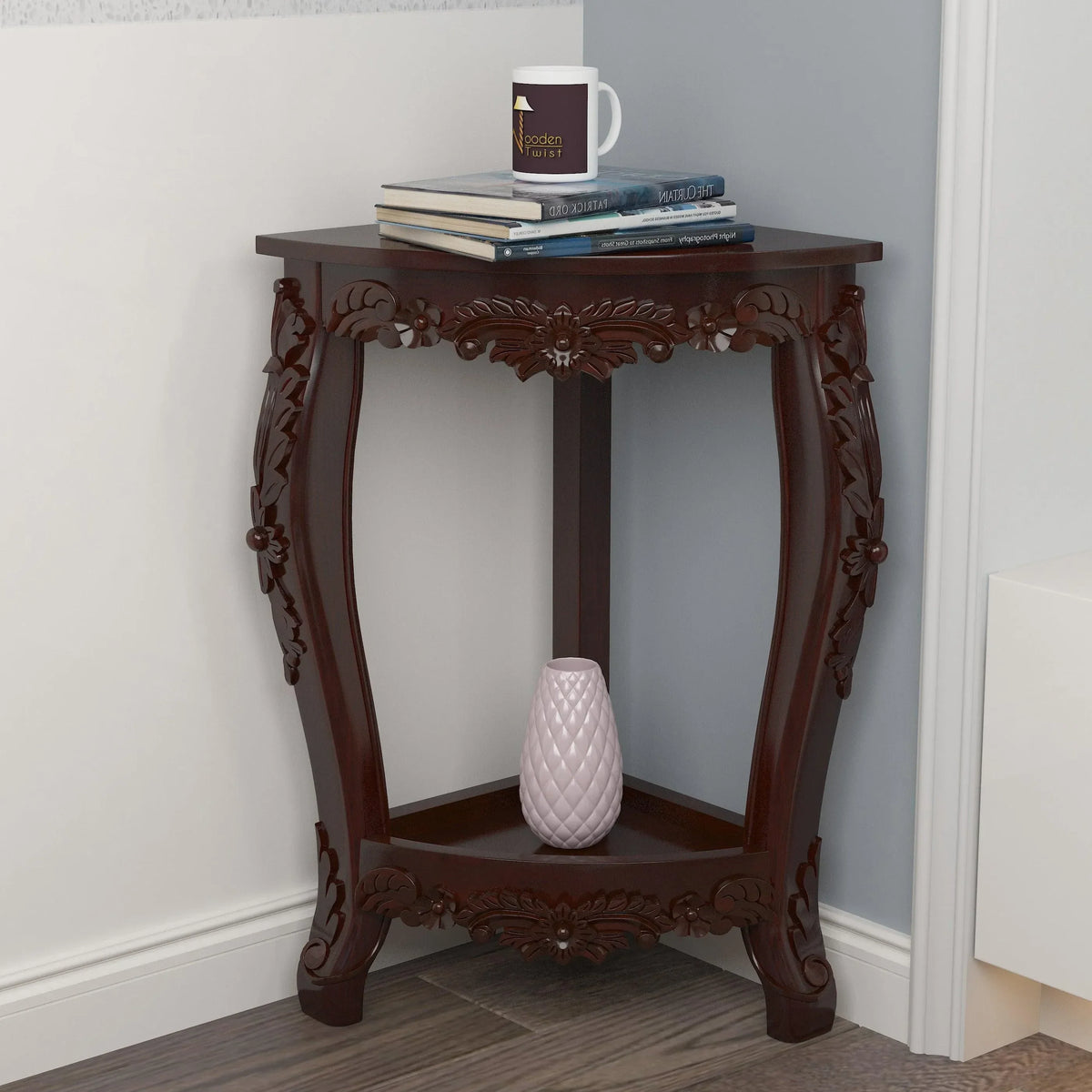 The Hand Carved Corner End Table