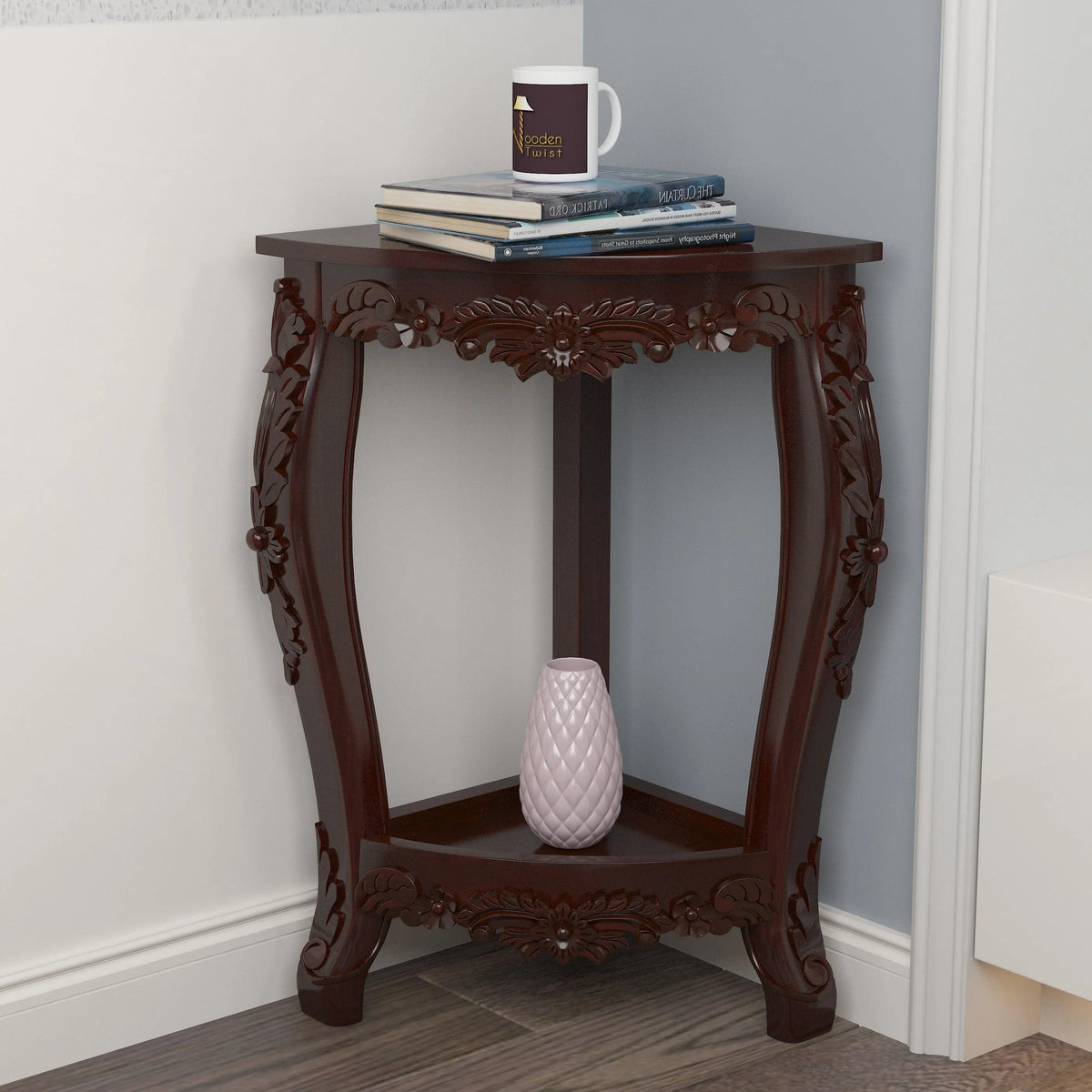 Wooden Twist Seizure Hand Carved Antique Teak Wood Corner End Table - Wooden Twist UAE