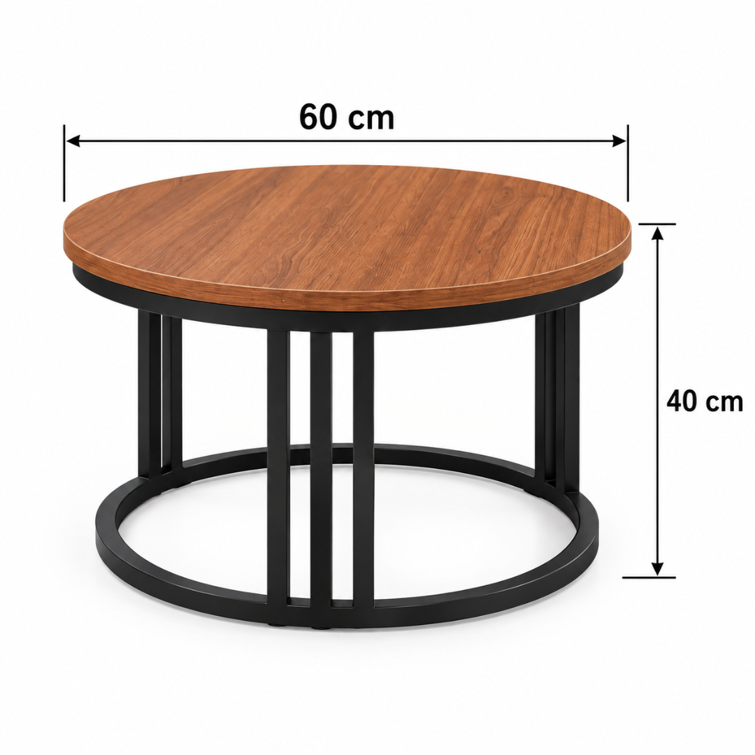 Wooden Twist Round Coffee Table Walnut & Black – dimensions 60 cm diameter x 40 cm height