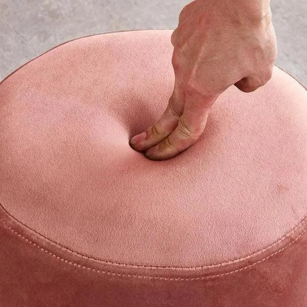 Wooden Twist Luxury Velvet Round Foot Stool Ottoman Pouf - Plush and Stylish Home Decor Accent - Wooden Twist UAE