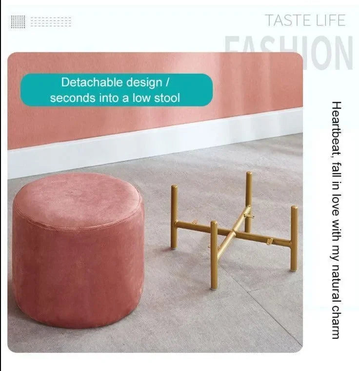 Wooden Twist Luxury Velvet Round Foot Stool Ottoman Pouf - Plush and Stylish Home Decor Accent - Wooden Twist UAE