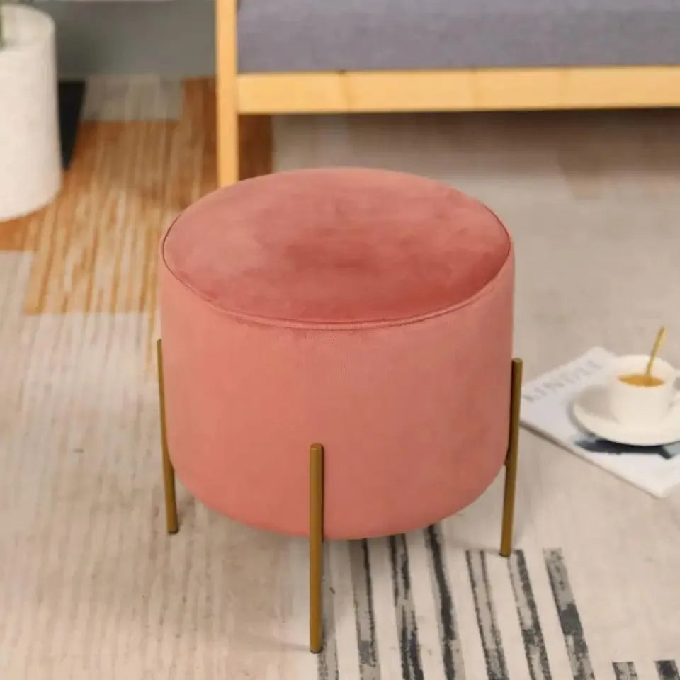 Wooden Twist Luxury Velvet Round Foot Stool Ottoman Pouf - Plush and Stylish Home Decor Accent - Wooden Twist UAE