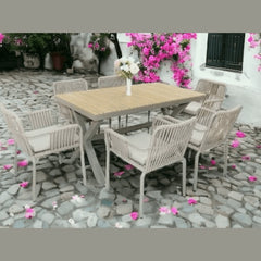 Wooden Twist Module All-Weather Resistant Aluminum Frame WPC 6-Seater Dining Set with Cushions - Wooden Twist UAE