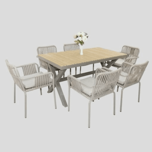 Wooden Twist Module All-Weather Resistant Aluminum Frame WPC 6-Seater Dining Set with Cushions - Wooden Twist UAE