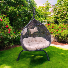 Wooden Twist Hanging Egg Swing Chair with Stand Egg Chair Wicker Indoo Wooden Twist UAE