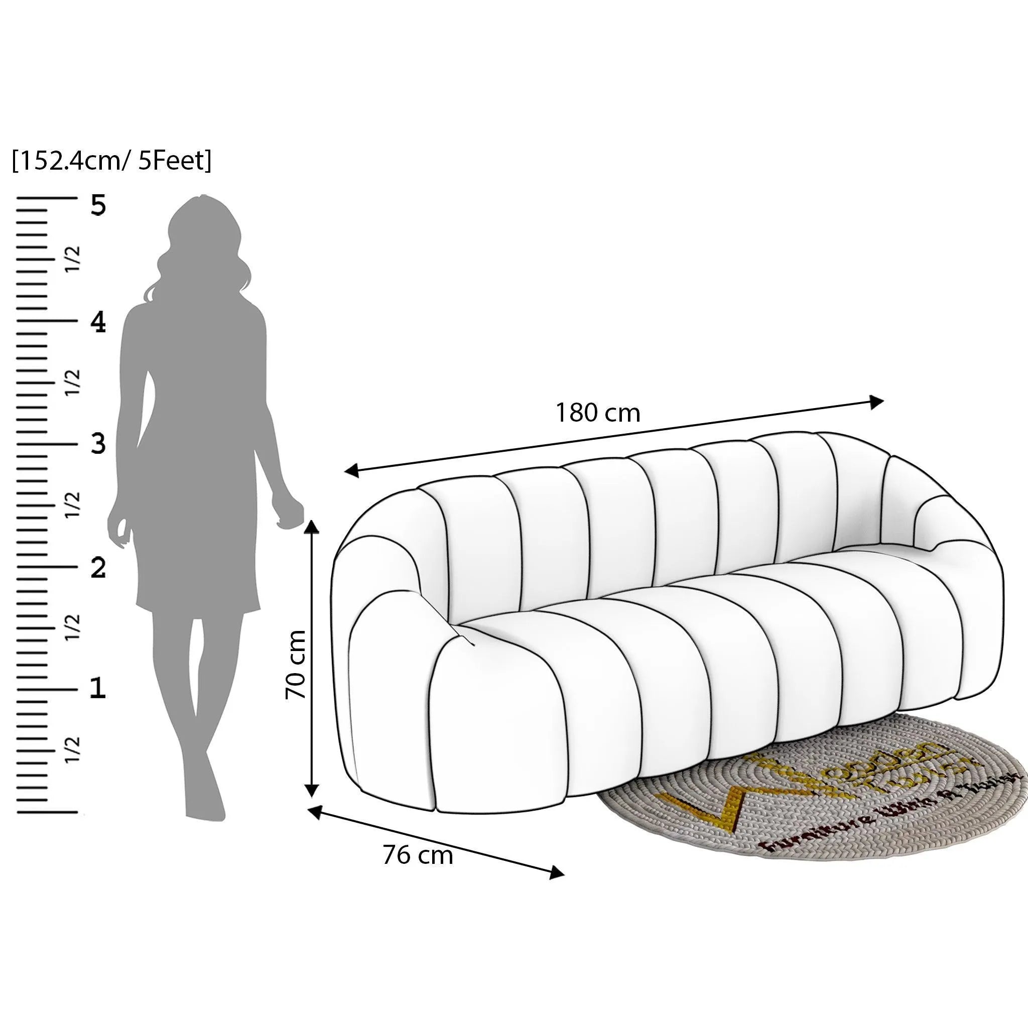 Collin Modern Oval Shape 3 Seater Sofa - Wooden Twist UAE