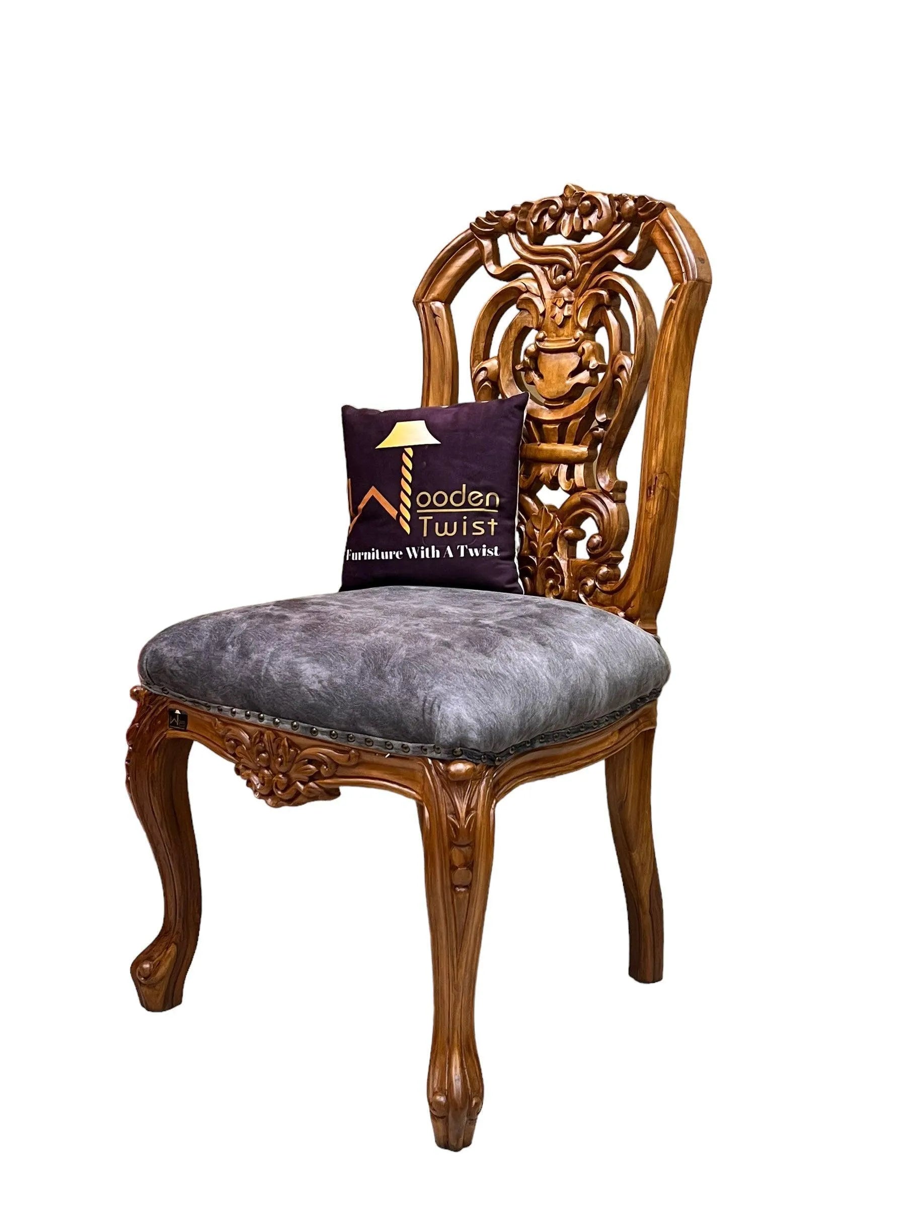 Wooden Twist Back Designer Bartelso Hand Carved Teak Wood Dining Chair - Wooden Twist UAE