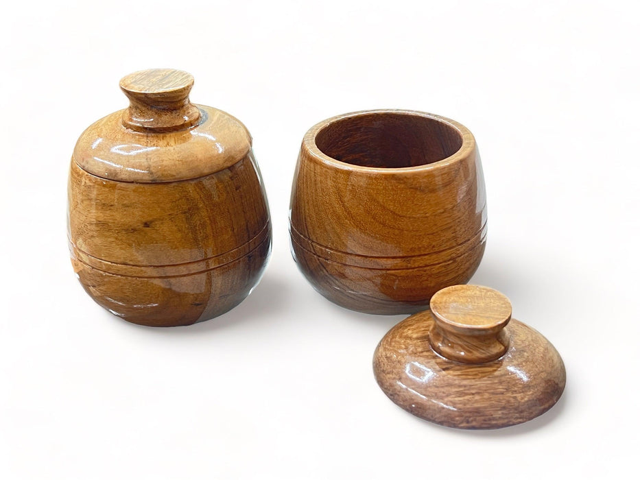 Wooden Twist Carafe Acacia Wood Round Wooden Spice Jar ( Set of 2 ) - Wooden Twist UAE