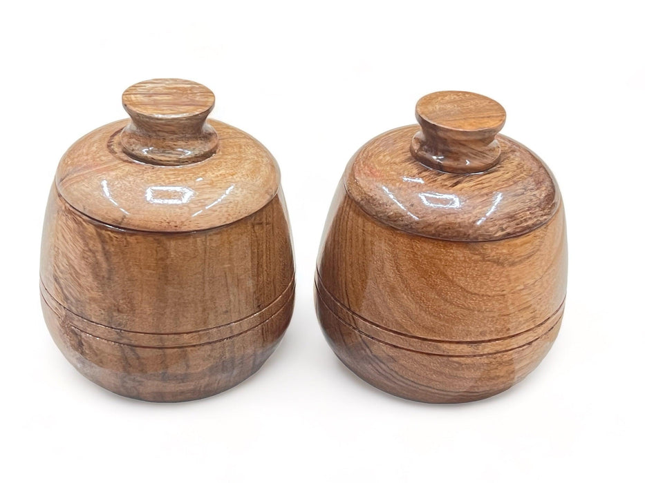 Wooden Twist Carafe Acacia Wood Round Wooden Spice Jar ( Set of 2 )
