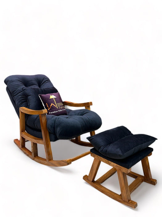 Rocking Chair Colonial and Traditional Super Comfortable Cushion And With Footrest (Natural Polish) - Wooden Twist UAE